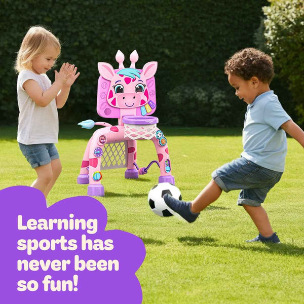 move2play giraffe basketball hoop & soccer goal activity center for 1, 2, 3+ year old