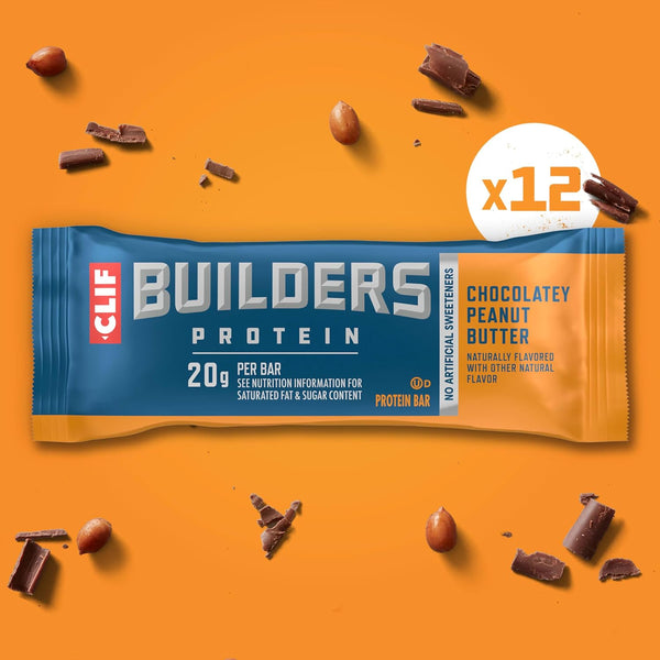 CLIF BUILDERS Chocolatey Peanut Butter Plant Based Protein Bars 12 Pack