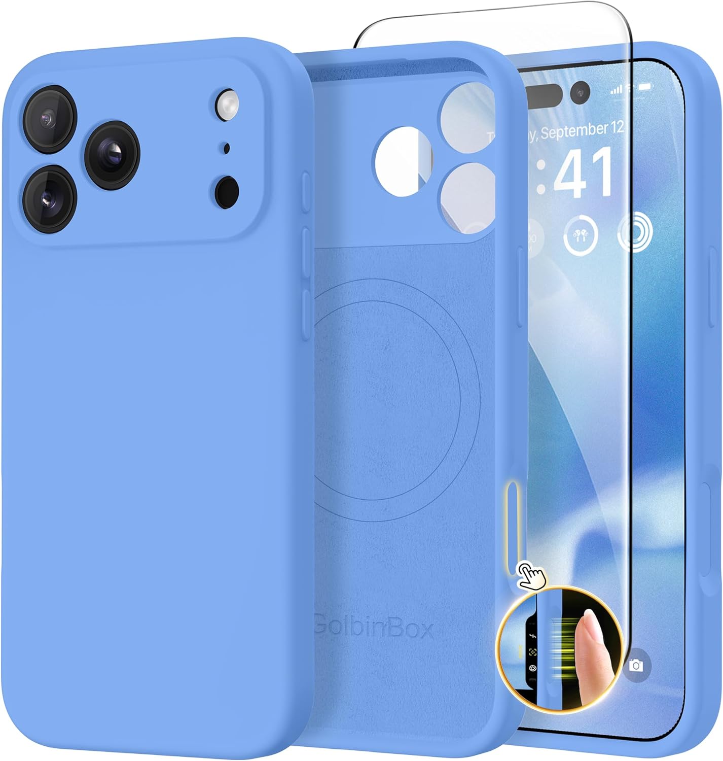 GolbinBox Magnetic for iPhone 17 Pro Max Case, Compatible with MagSafe, [Full Camera Protection] [Screen Protector], Silicone Shockproof Phone Cover with Anti-Scratch Microfiber Lining, Chalk Pink - Rayz Mart