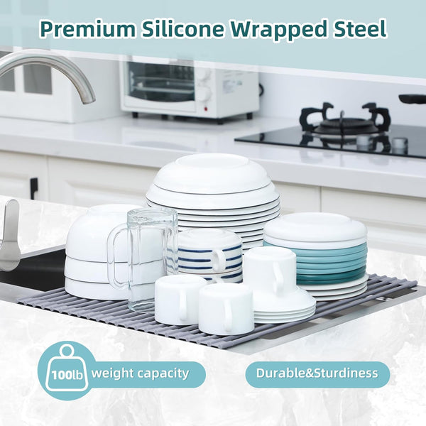 Ohuhu Over Sink Dish Drying Rack with Silicone Coating for Kitchen Counter