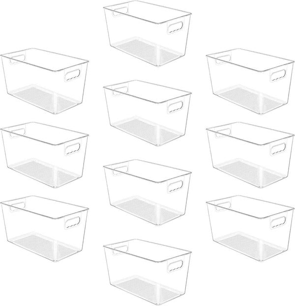 YIHONG 6 Pack Clear Pantry Organizer Bins, Plastic Containers with Handle for Kitchen,Freezer,Cabinet,Closet,Bathroom Under Sink Storage