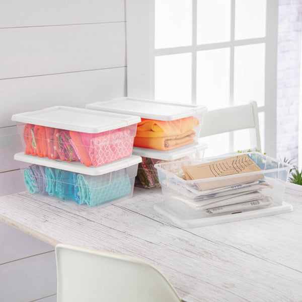 Sterilite 12-Pack 6 Quart Storage Boxes with Clear Plastic Bins and Snap-On Lids