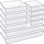 Criusia 10 Pack Large Clear Plastic Drawer Organizer Set 3 Size Versatile Bathroom Vanity Organizer Trays