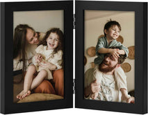 decorUhome Double 4x6 Picture Frame Vertical, Engineered Wood Bifold Photo Frame with Plexiglass for Tabletop Display, 4x6, Black
