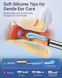 Jegoat Ear Wax Removal, Ear Wax Removal Tool Camera with 1296P HD Camera and 6 LED Lights, Ear Cleaner with 10 Ear Pick, Upgraded Ear Wax Removal Kit for iOS and Android, Black