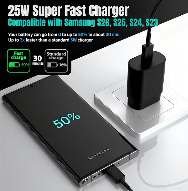 25W USB C Charger Block with 6ft and 10ft Cables for Samsung and iPhone