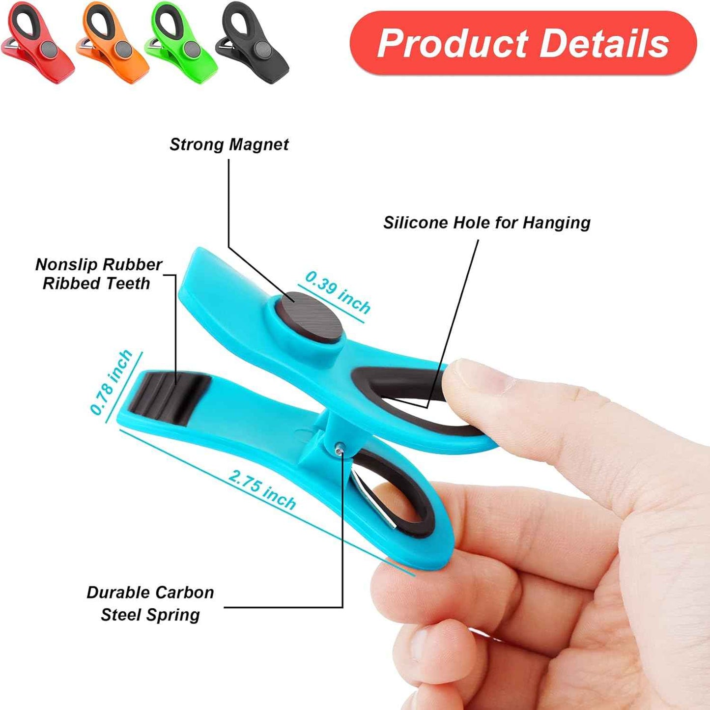 12 Pack Chip Clips Bag Clips, Magnetic Bag Clip for Food Storage Heavy Duty, Plastic Food Clip for Chips, Snack, Kitchen, Refrigerator, Garden, Sewing, Fabric, Clothes Pins