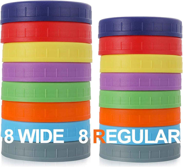 AOZITA 10 WIDE Mouth & 10 REGULAR Mouth Mason Jar Lids - 20 Pack Food Grade Plastic Mason Jar Caps for Ball, Kerr and More Canning Jars - Leakproof & Dishwasher Safe - Multicolor