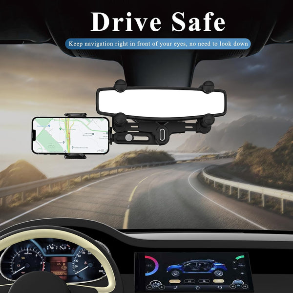 Car Phone Holder Mount, Rear View Mirror Phone Holder, Rotatable and Retractable Phone Holders for Your Car Compatible with iPhone Samsung All 4-7 Inch Cell Phones