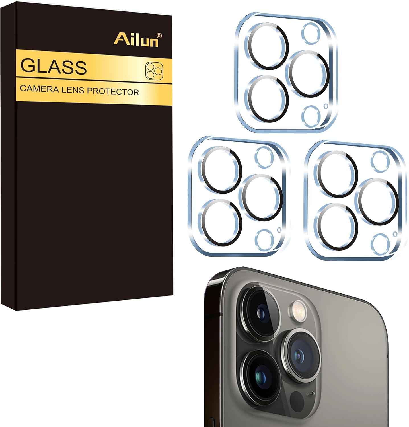 Ailun 3 Pack Camera Lens Protector for iPhone 16 Pro / 14 Pro & iPhone 16 Pro Max / 14 Pro Max,Tempered Glass,9H Hardness,Anti-Scratch,Case Friendly[Does not Affect Night Shots]