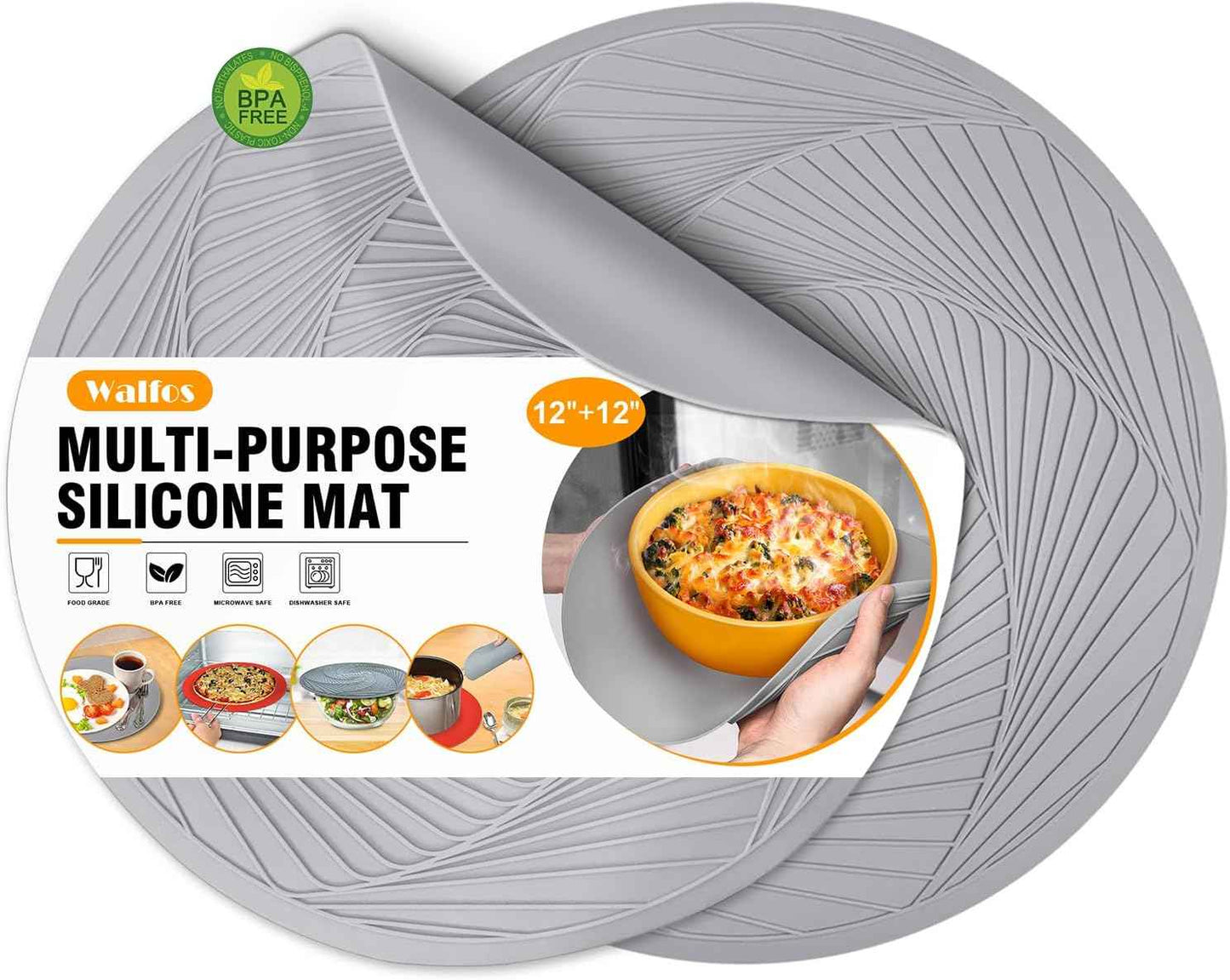 Walfos Silicone Trivet Mats - 4 Heat Resistant Pot Holders, Multipurpose Non-Slip Hot Pads for Kitchen Potholders, Hot Dishers, Jar Opener, Spoon Holder, Food Grade Silicone & BPA Free (Black)