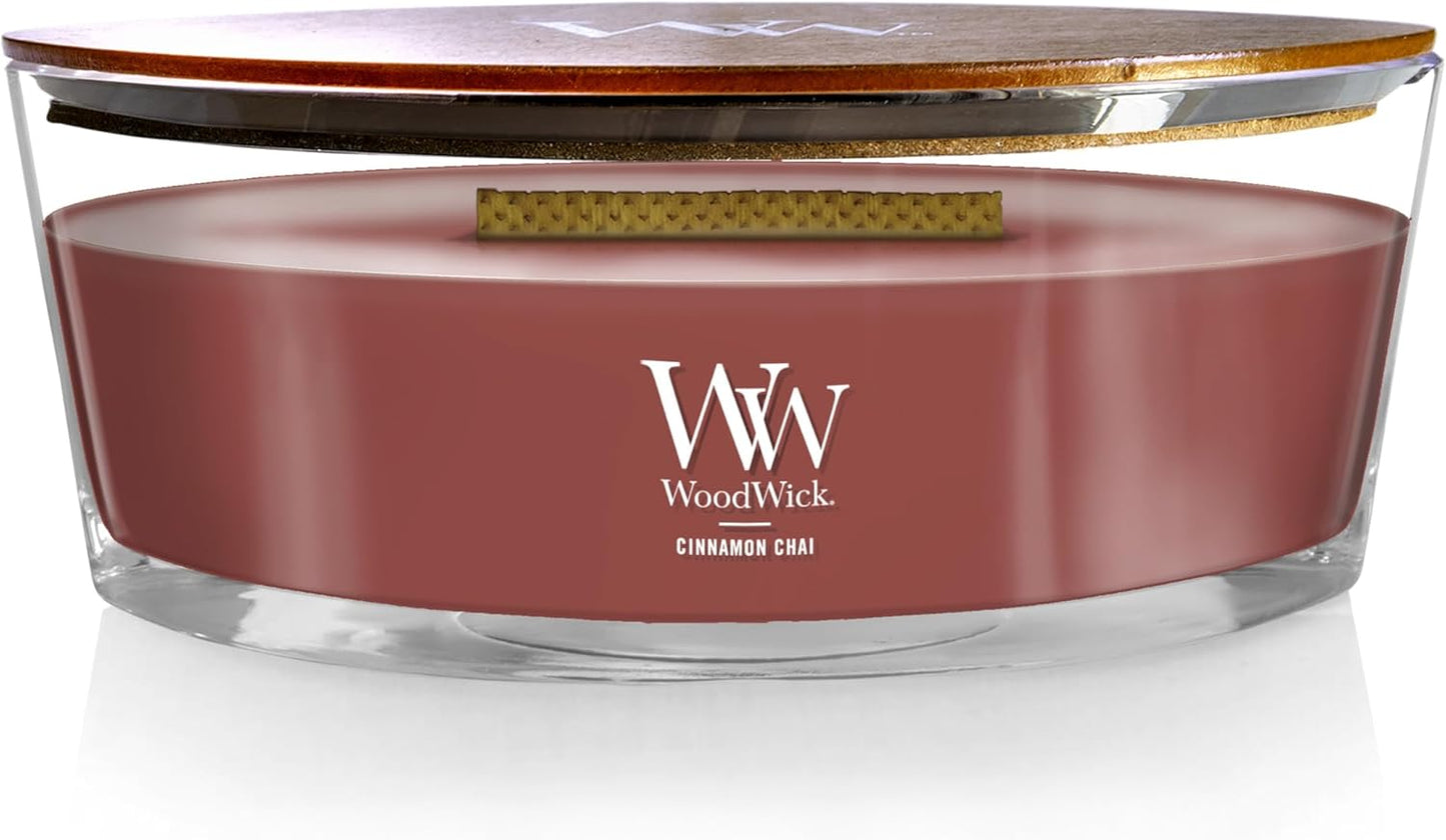 WoodWick Cinnamon Chai Holiday Candle Gifts for Women and Men, 9.7 oz Medium Hourglass Candle with Crackling Wick