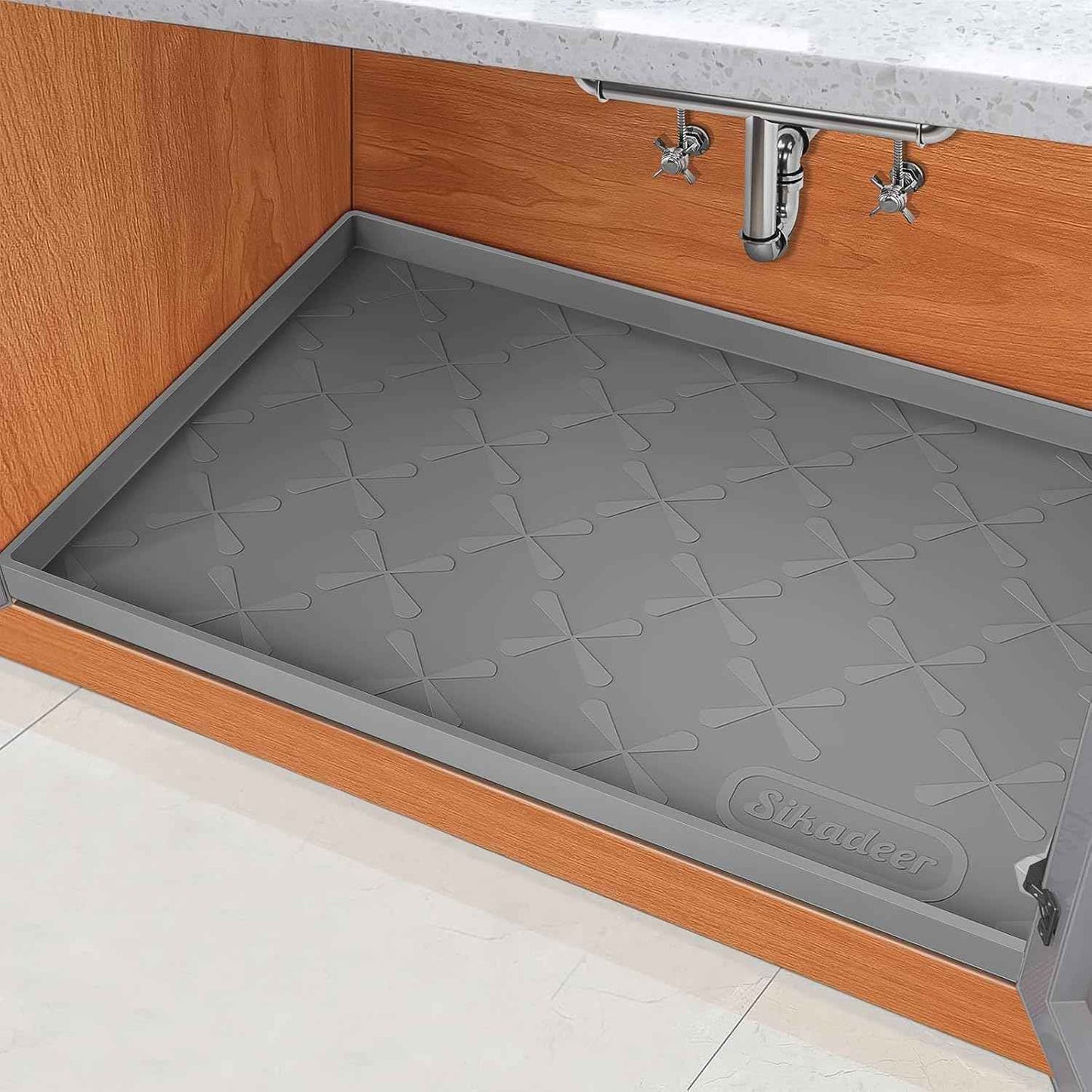 SIKADEER 34" x 22" Under Sink Mat Waterproof, Silicone Mat Kitchen Drawer Shelf and Cabinet Liner, Sink Protector for Kitchen Organizers and Storage, Boot Tray Pet Food Mats