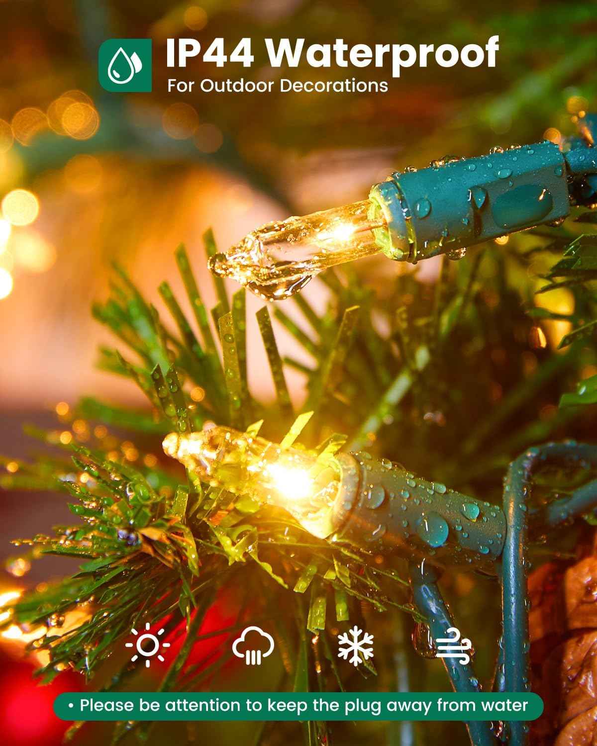 Clear Christmas String Lights, 100 Count Mini Incandescent Bulbs, 25FT Green Wire Indoor Holiday Lights