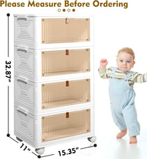4-tier plastic storage bins with wheels for office and home use