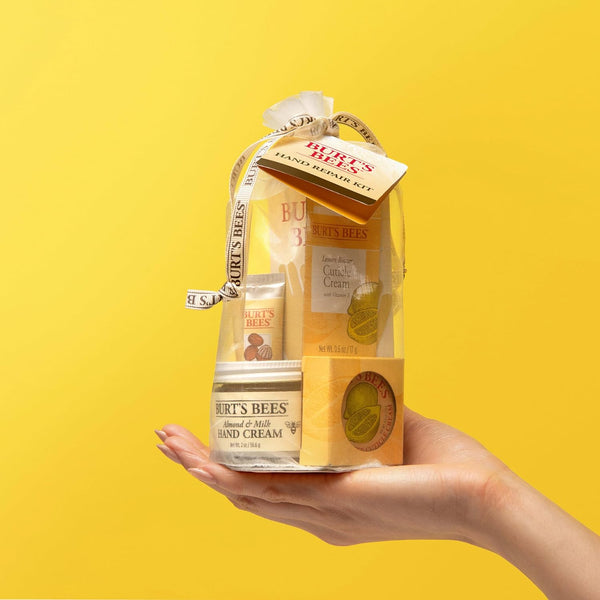 Burt's Bees Hand Repair Gift Set with 3 Hand Creams and Gloves - Almond Milk, Lemon Butter, Shea Butter