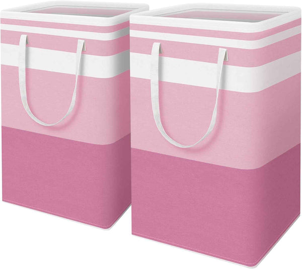 HomeHacks 2 Pack Large Laundry Baskets, Waterproof, Freestanding Laundry Hampers, Collapsible Clothes Hamper with Reinforced Handles in Laundry Room, College Dorm, Bathroom, Bedroom (Grey, 75Lx2)