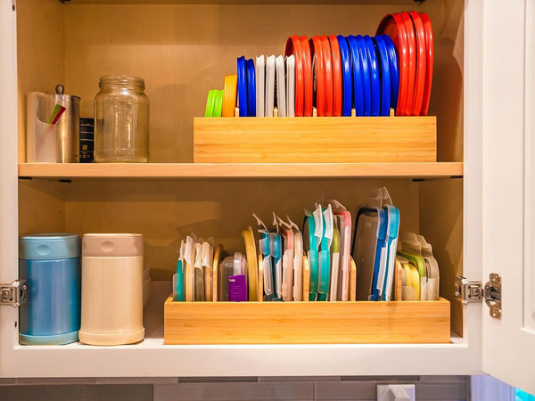 Bamboo Kitchen Cabinet Organizer for Food Storage Container Lids