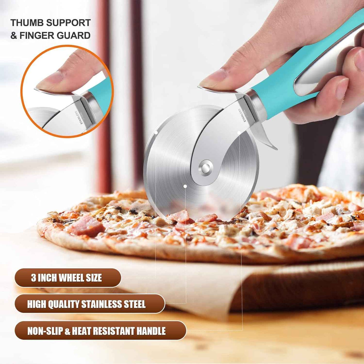 Premium Ultra Sharp Stainless Steel Pizza Cutter Wheel with Non-Slip Soft Grip Handle