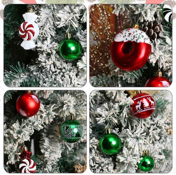 Christmas Tree Ornaments, Green Red White Christmas Ball Ornaments Set of 60 Pack Shatterproof Plastic Xmas Decorations for Home Party Tree