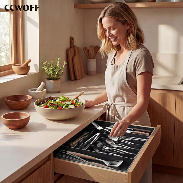 Extra Large Silverware Organizer for Kitchen Drawers and Utensil Holder
