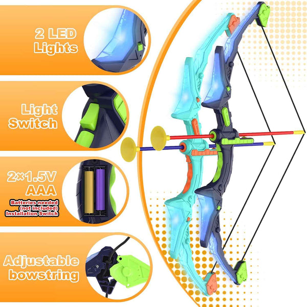 Kmuxilal 2 Pack Kids Bow and Arrow Set with LED Flash Lights, 14 Suction Cup Arrows and Fluorescence Standing Target-Perfect Indoor and Outdoor Game Archery Set Toy Gift for 4 5 6 7 8-12 Year Old Boys