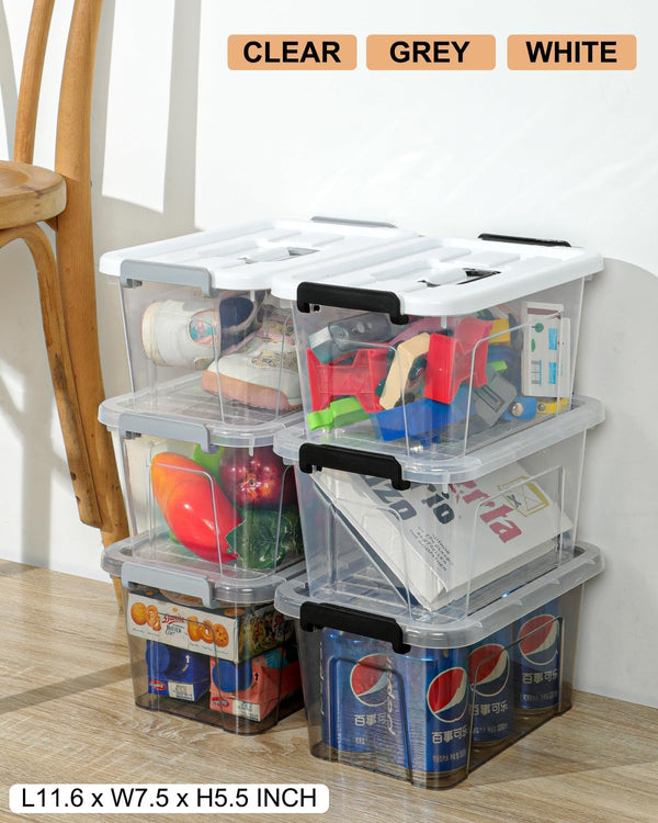 Clear plastic storage bins with lids for home office pantry organization