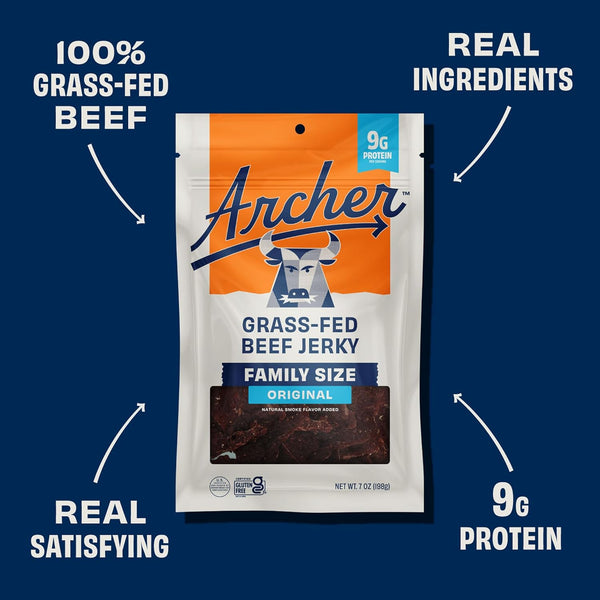 Country Archer Grass Fed Beef Jerky, 7 oz, Original Flavor, Gluten Free, No Nitrates