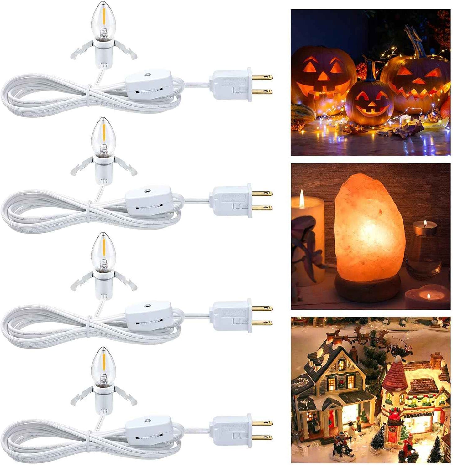 Brightown Accessory Cord with LED Bulb - 6ft Cord with On/Off Switch for Night Lights, Halloween Pumpkin, Blow Mold, Christmas Village House, Holiday Ceramic Trees, Craft Projects, 2 Pack
