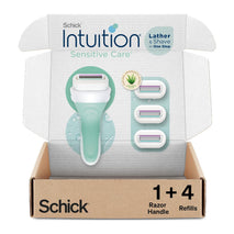 Schick Intuition Sensitive Care Razor for Women with Sensitive Skin, 1 Razor & 4 Refill Blades with Organic Aloe