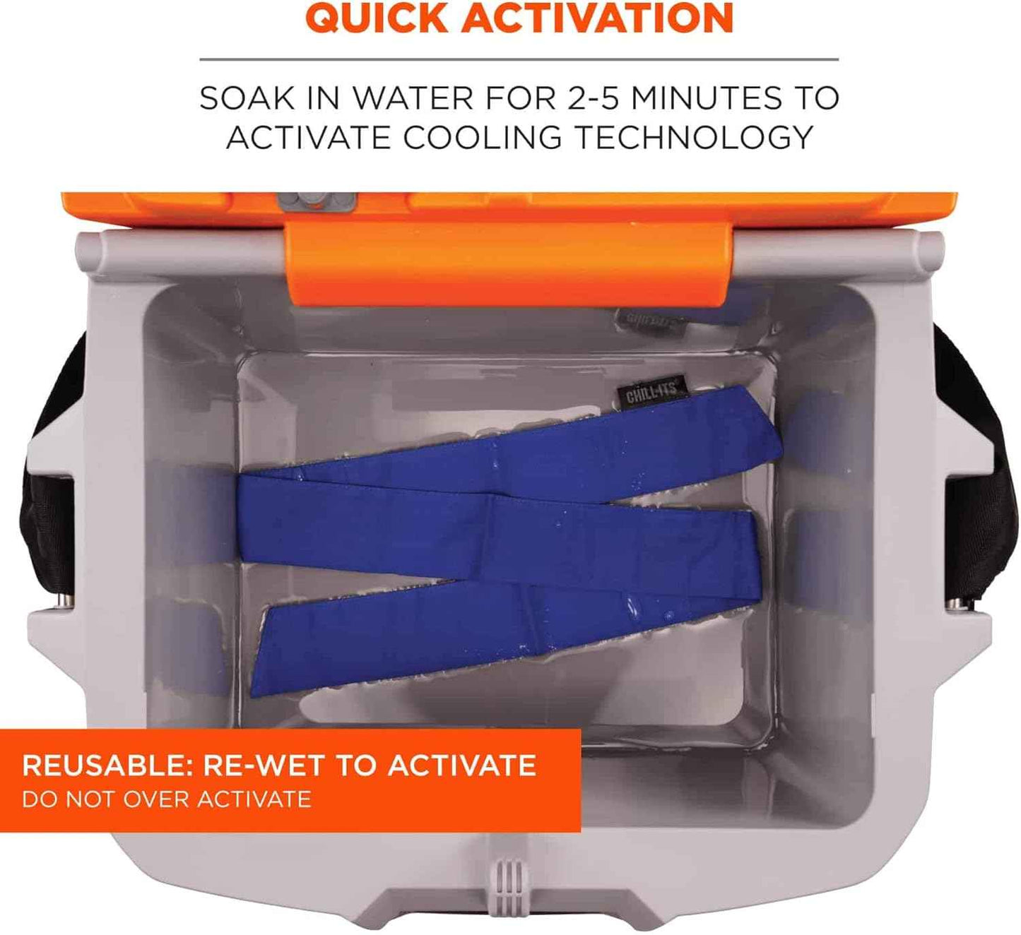 Ergodyne Chill Its 6700 Cooling Bandana, Evaporative Polymer Crystals for Cooling Relief, Tie for Adjustable Fit, Blue