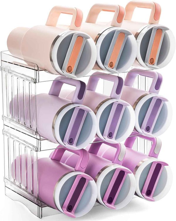 Large Tumbler Organizer for Stanley Cup 40 oz, Patented Kitchen Pantry Organizers and Storage for Stanley Cup Accessories, Stackable Water Bottle Organizer Holder Gifts 4Pack Large-12-bottle