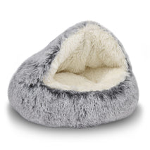ShinHye round plush cat bed with waterproof bottom and faux fur for small indoor cats or dogs, 20x20inch, grey