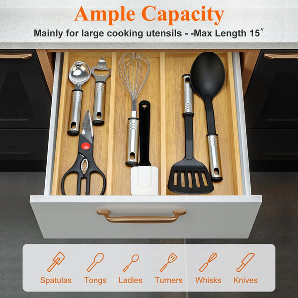 Bamboo Silverware Drawer Organizer Tray for Kitchen Utensils and Tools
