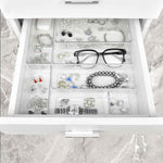 Drawer Organizer Set of 15, 4 Sizes Clear Plastic for Kitchen, Bathroom, Office, Dresser Desk Organizers