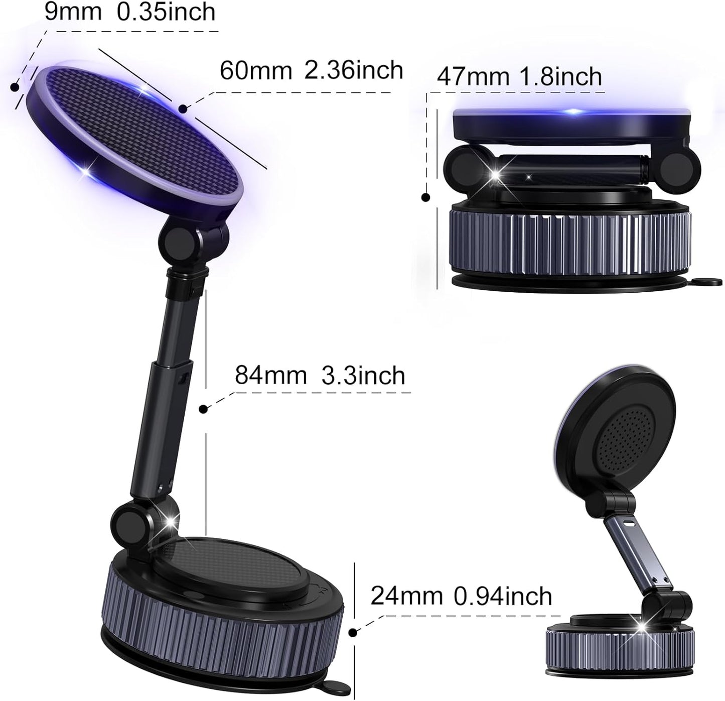 Magnetic Phone Charging Holder for Car - Upgraded 360° Vacuum Magnetic Phone Holder, Foldable Retractable Suction Cup Car Phone Mount for Magsafe for Your Car/Gym/Mirror Mount for iPhone & Android