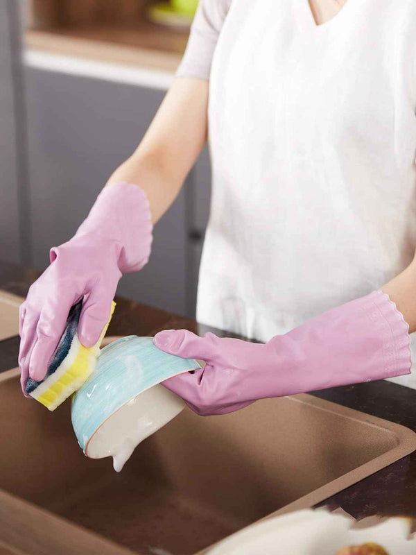 LANON Skin-Friendly Dishwashing Gloves - 3 Pairs of Reusable, Non-Slip Kitchen Gloves with Cotton Liner