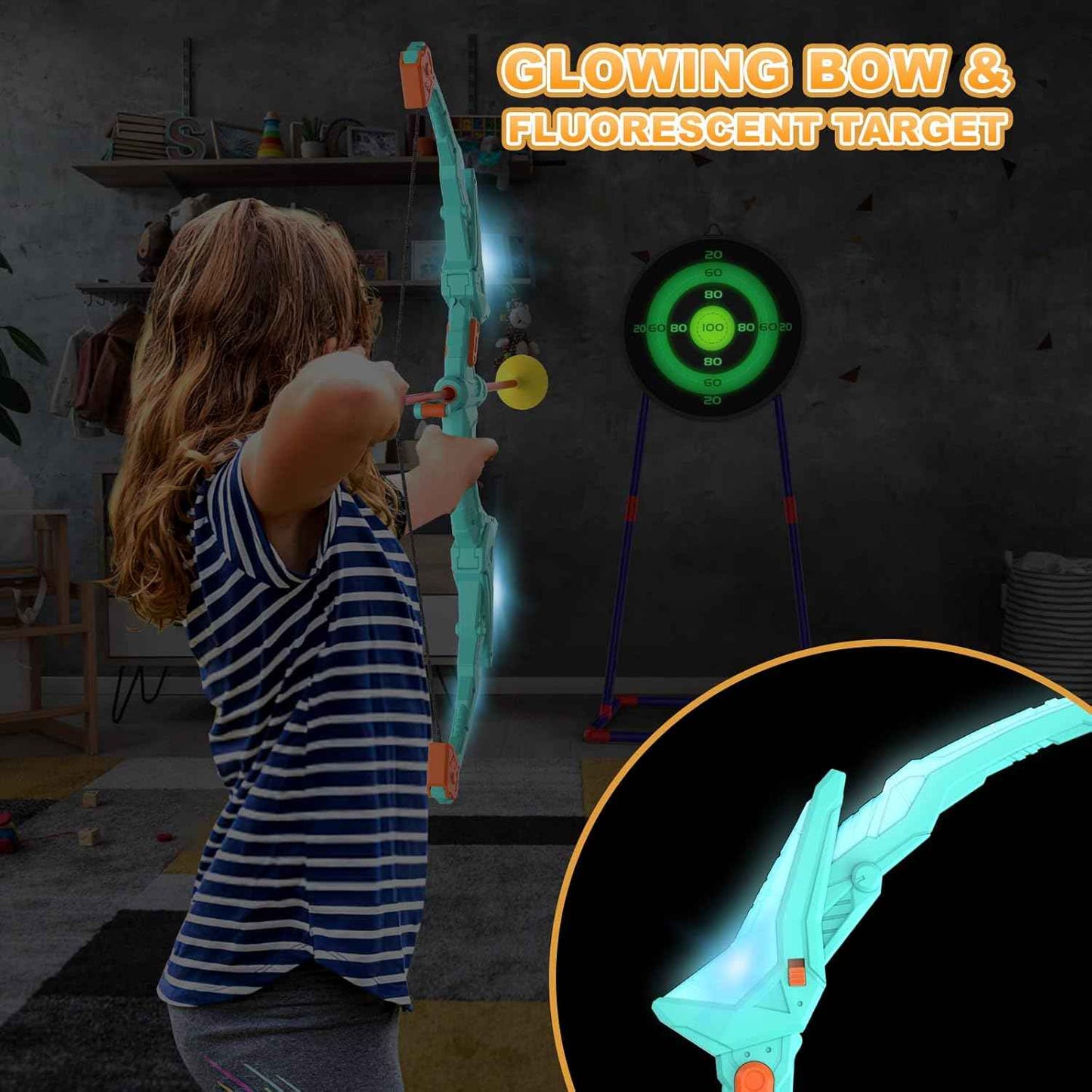Kmuxilal 2 Pack Kids Bow and Arrow Set with LED Flash Lights, 14 Suction Cup Arrows and Fluorescence Standing Target-Perfect Indoor and Outdoor Game Archery Set Toy Gift for 4 5 6 7 8-12 Year Old Boys