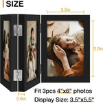 decorUhome Engineered Wood Trifold 4x6 Photo Frame with Plexiglass for Tabletop Display, Black, 3-Picture Frame