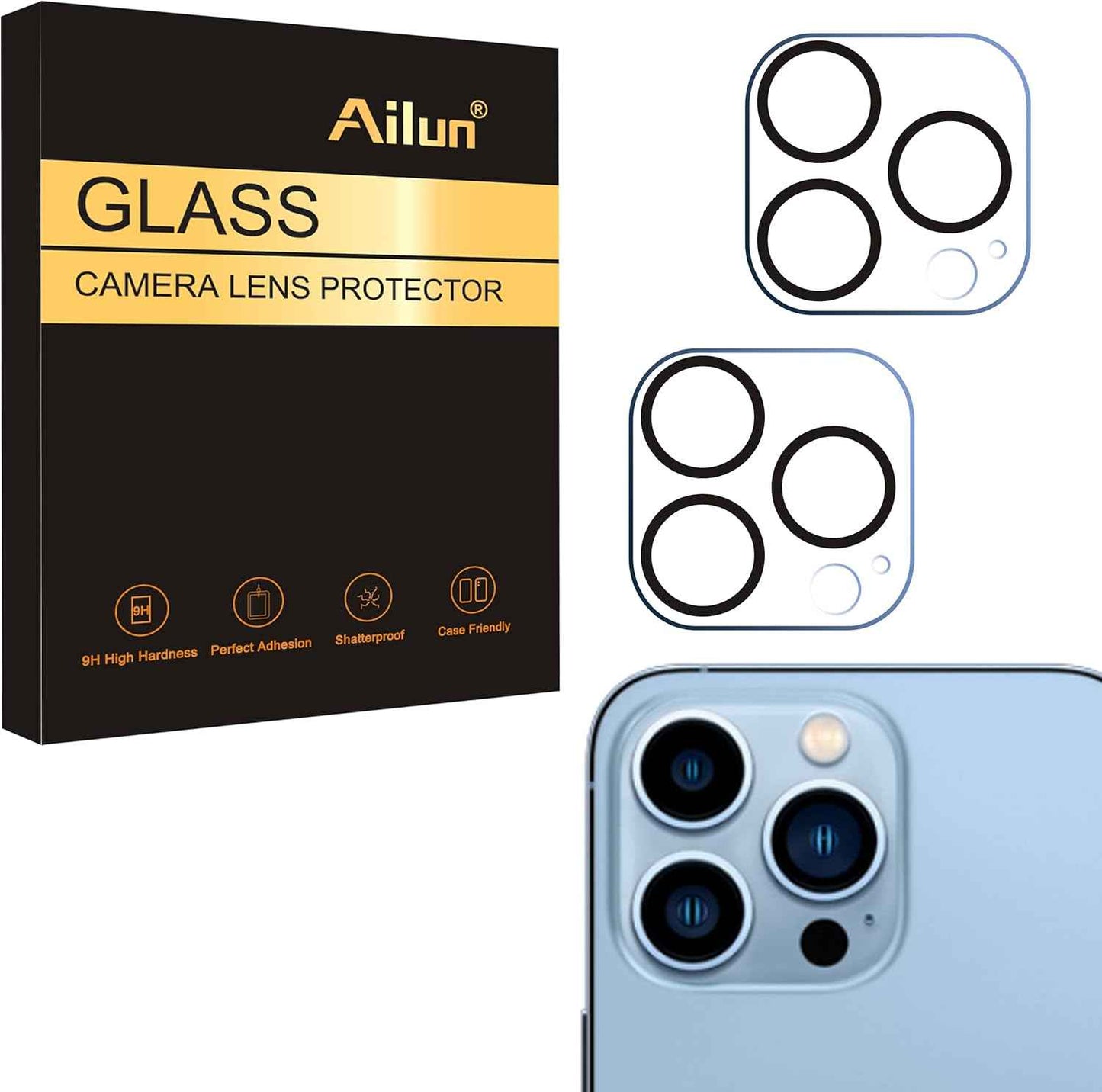 Ailun 3 Pack Camera Lens Protector for iPhone 16 Pro / 14 Pro & iPhone 16 Pro Max / 14 Pro Max,Tempered Glass,9H Hardness,Anti-Scratch,Case Friendly[Does not Affect Night Shots]