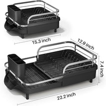 Expandable Dish Rack for Kitchen Counter with Utensil Holder and Raised Guardrail