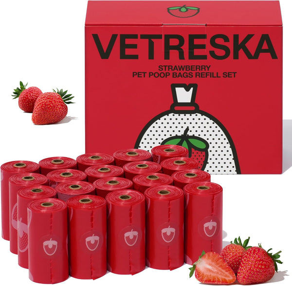 vetreska dog poop bag dispenser with cherry blossom scented bags and holder, pink