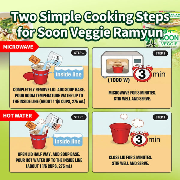 Nongshim Soon Veggie Cup Noodle Soup, 2.6 Oz, Pack of 6 - Bold Flavor, Plant-Based