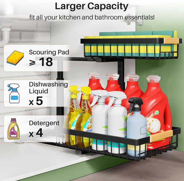 2-Tier Under Sink Organizer for Kitchen and Bathroom Storage