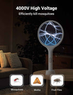yissvic electric fly swatter 4000v bug zapper racket dual modes mosquito killer purple light rechargeable indoor home