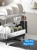 SUNLY 2 Tier Dish Drying Rack, Extra Large Dish Rack, Expandable Dish Racks for Kitchen Counter, Multifunctional Large Dish Drainers for Kitchen Counter, Black