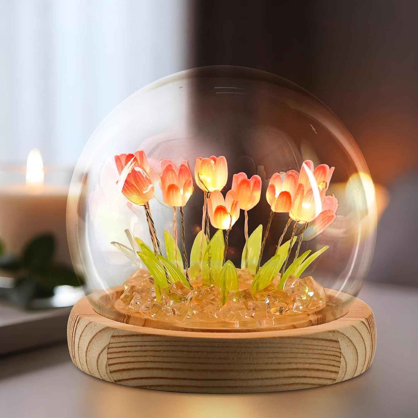 ONXE Valentines Day Gifts for Her Women, Tulips Night Light Cute Flower Lamp in A Glass Dome,Romantic Valentine's Day Home Room Decor, Anniversary Birthday Gift for Girlfriend Mom Sister Grandma Wife