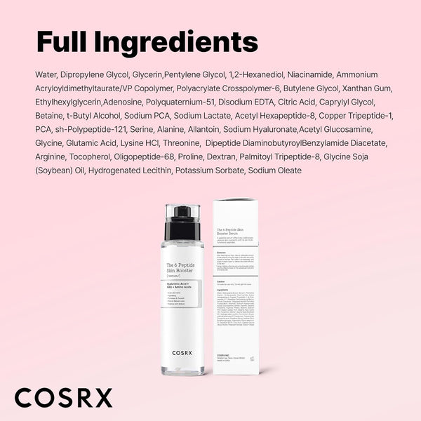 cosrx 6x peptide collagen booster toner serum for all skin types with copper peptides, niacinamide, and hyaluronic acid, 150ml