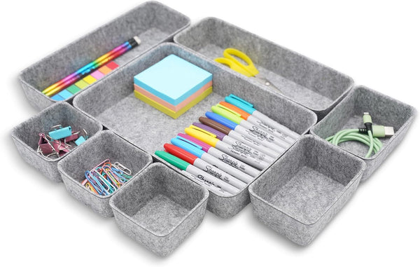 Desk Drawer Organizer Tray, 8-Piece Beige Office Storage, Nordic Minimalist Lifestyle