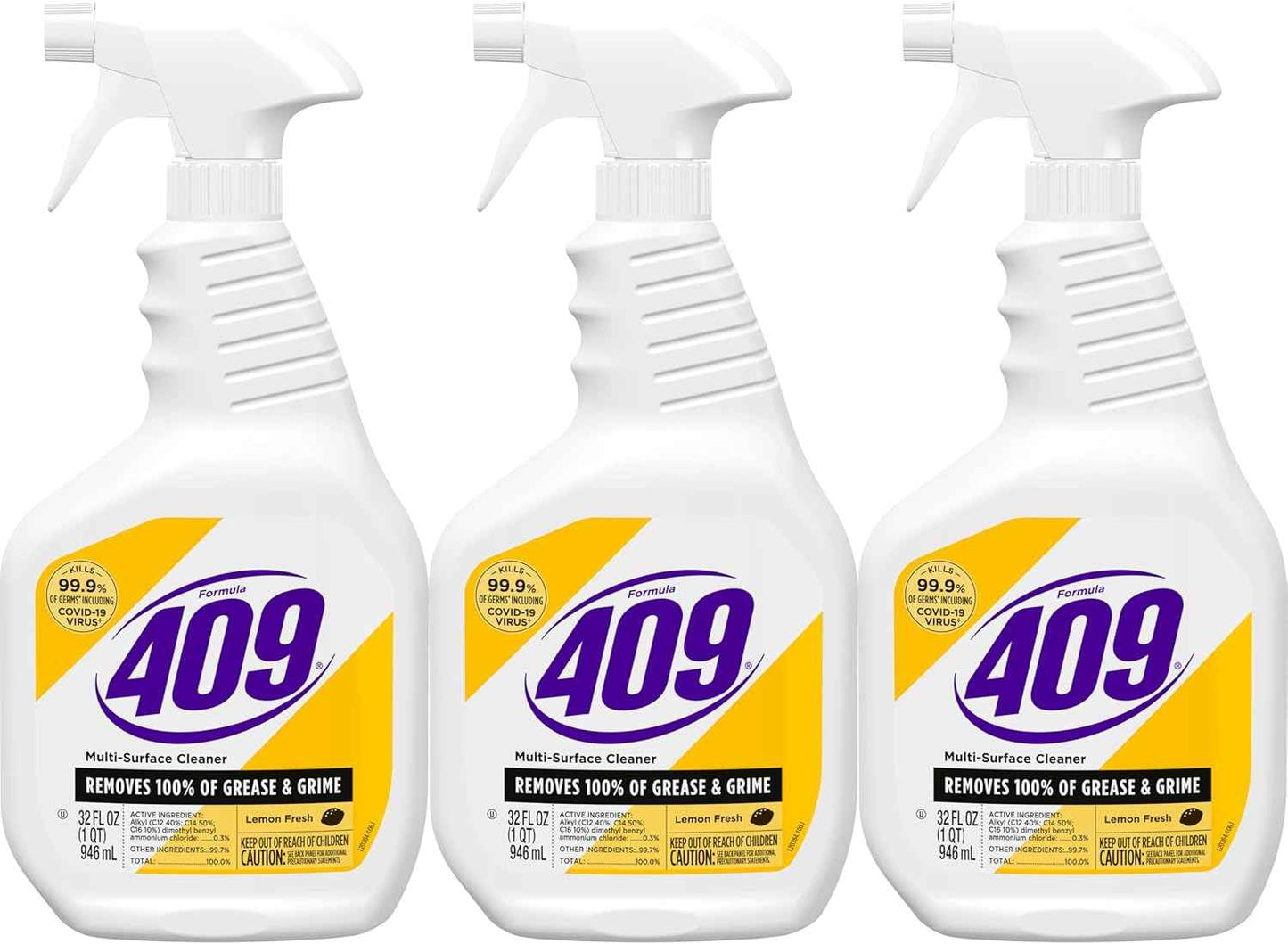 Formula 409 Multi-Surface Cleaner, Spray Bottle, Lemon Fresh, 32 Fluid Ounces, Pack of 3